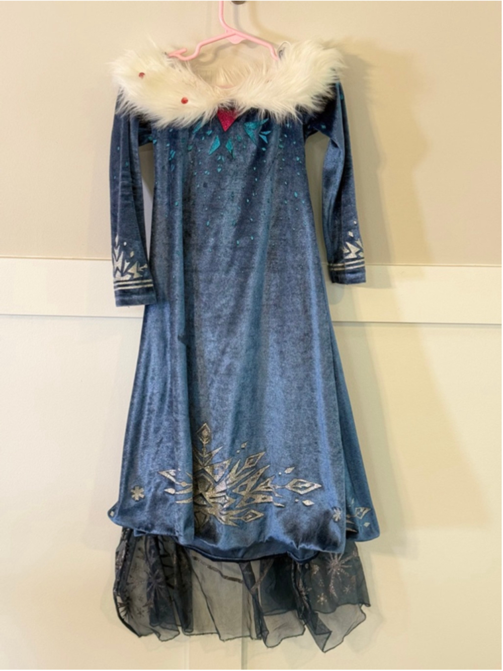 Disney Frozen Elsa Costume Dress Size 4 Blue Faux Fur Princess